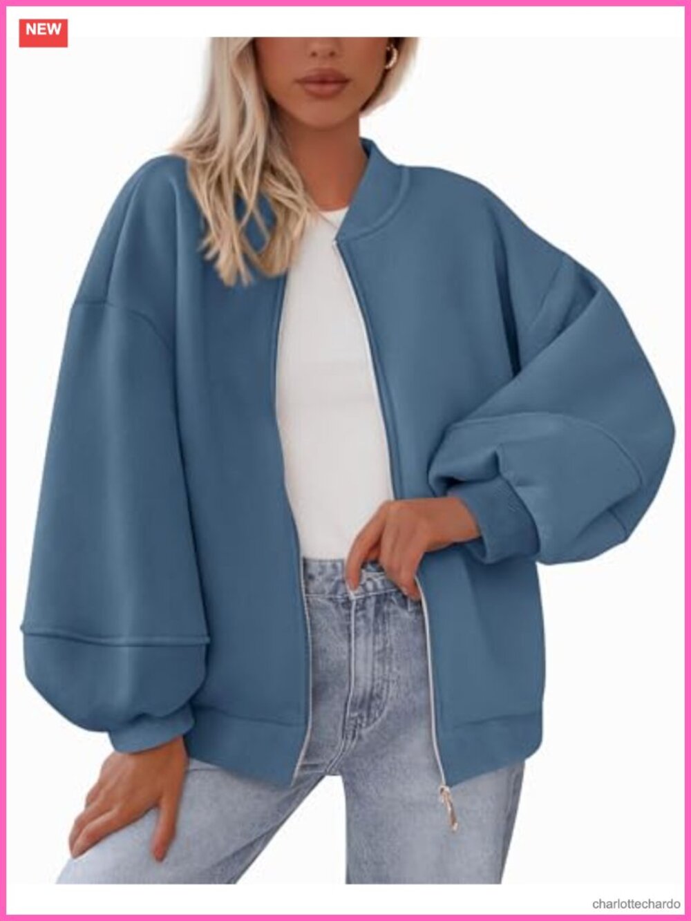 Oversized Zip Up Sweatshirt Jacket Women Loose Fit Casual Bomber